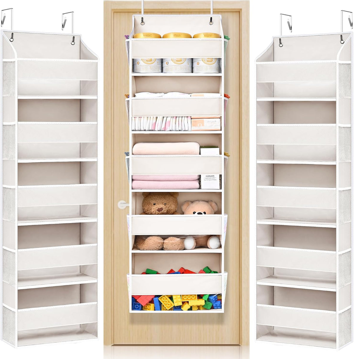 Over Door Organizer with 5 Large and 10 Mesh Side Pockets, 44 lbs Weight Capacity Hanging Storage with Clear Window Kids Toys, Shoes, Diapers, Dark Grey, 5 Layers