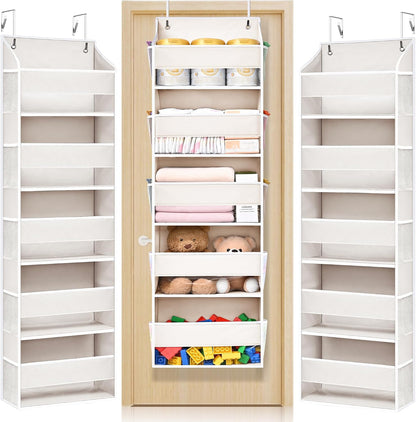 Over Door Organizer with 5 Large and 10 Mesh Side Pockets, 44 lbs Weight Capacity Hanging Storage with Clear Window Kids Toys, Shoes, Diapers, Dark Grey, 5 Layers