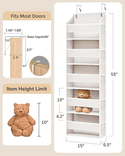 Over Door Organizer with 5 Large and 10 Mesh Side Pockets, 44 lbs Weight Capacity Hanging Storage with Clear Window Kids Toys, Shoes, Diapers, Dark Grey, 5 Layers