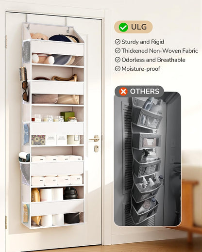 Over Door Organizer with 5 Large and 10 Mesh Side Pockets, 44 lbs Weight Capacity Hanging Storage with Clear Window Kids Toys, Shoes, Diapers, Dark Grey, 5 Layers