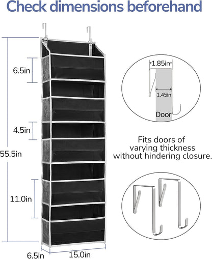Over Door Organizer with 5 Large and 10 Mesh Side Pockets, 44 lbs Weight Capacity Hanging Storage with Clear Window Kids Toys, Shoes, Diapers, Dark Grey, 5 Layers