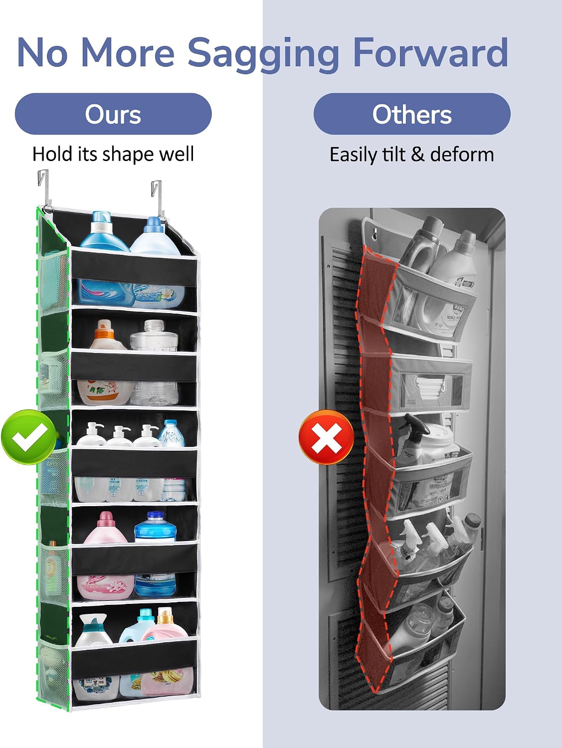 Over Door Organizer with 5 Large and 10 Mesh Side Pockets, 44 lbs Weight Capacity Hanging Storage with Clear Window Kids Toys, Shoes, Diapers, Dark Grey, 5 Layers