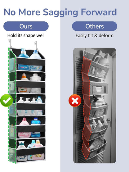 Over Door Organizer with 5 Large and 10 Mesh Side Pockets, 44 lbs Weight Capacity Hanging Storage with Clear Window Kids Toys, Shoes, Diapers, Dark Grey, 5 Layers