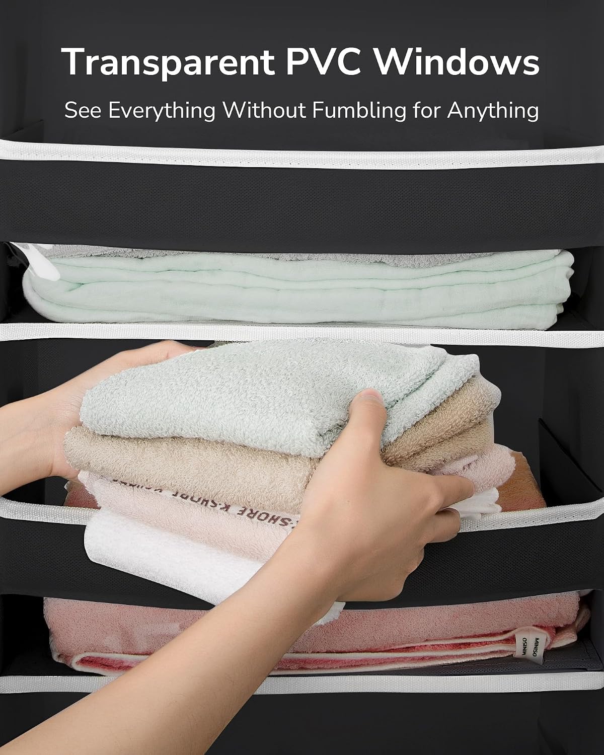 Over Door Organizer with 5 Large and 10 Mesh Side Pockets, 44 lbs Weight Capacity Hanging Storage with Clear Window Kids Toys, Shoes, Diapers, Dark Grey, 5 Layers