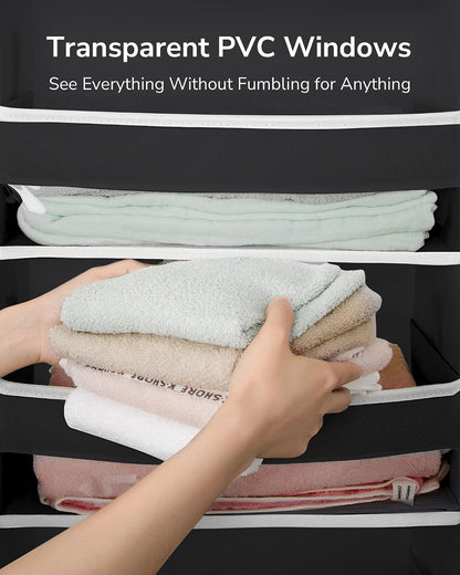 Over Door Organizer with 5 Large and 10 Mesh Side Pockets, 44 lbs Weight Capacity Hanging Storage with Clear Window Kids Toys, Shoes, Diapers, Dark Grey, 5 Layers