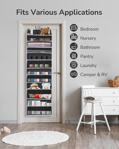 Over Door Organizer with 5 Large and 10 Mesh Side Pockets, 44 lbs Weight Capacity Hanging Storage with Clear Window Kids Toys, Shoes, Diapers, Dark Grey, 5 Layers