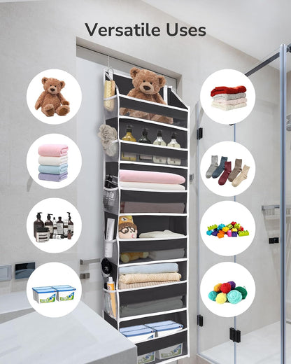 Over Door Organizer with 5 Large and 10 Mesh Side Pockets, 44 lbs Weight Capacity Hanging Storage with Clear Window Kids Toys, Shoes, Diapers, Dark Grey, 5 Layers