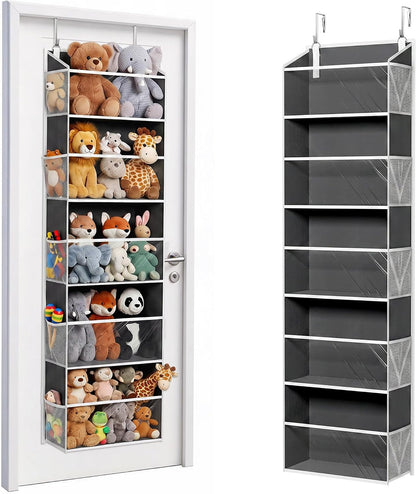 Over Door Organizer with 5 Large and 10 Mesh Side Pockets, 44 lbs Weight Capacity Hanging Storage with Clear Window Kids Toys, Shoes, Diapers, Dark Grey, 5 Layers