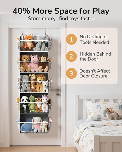 Over Door Organizer with 5 Large and 10 Mesh Side Pockets, 44 lbs Weight Capacity Hanging Storage with Clear Window Kids Toys, Shoes, Diapers, Dark Grey, 5 Layers