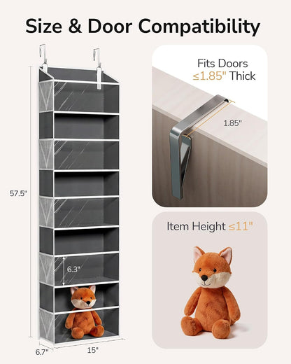 Over Door Organizer with 5 Large and 10 Mesh Side Pockets, 44 lbs Weight Capacity Hanging Storage with Clear Window Kids Toys, Shoes, Diapers, Dark Grey, 5 Layers