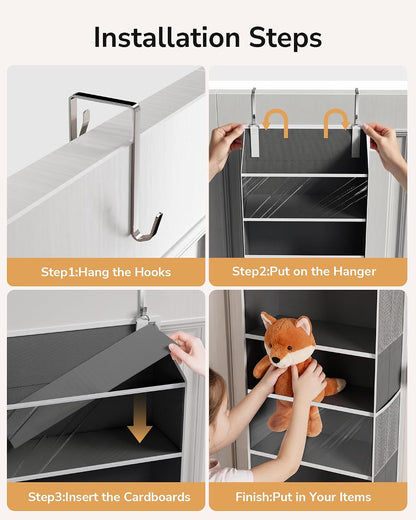 Over Door Organizer with 5 Large and 10 Mesh Side Pockets, 44 lbs Weight Capacity Hanging Storage with Clear Window Kids Toys, Shoes, Diapers, Dark Grey, 5 Layers
