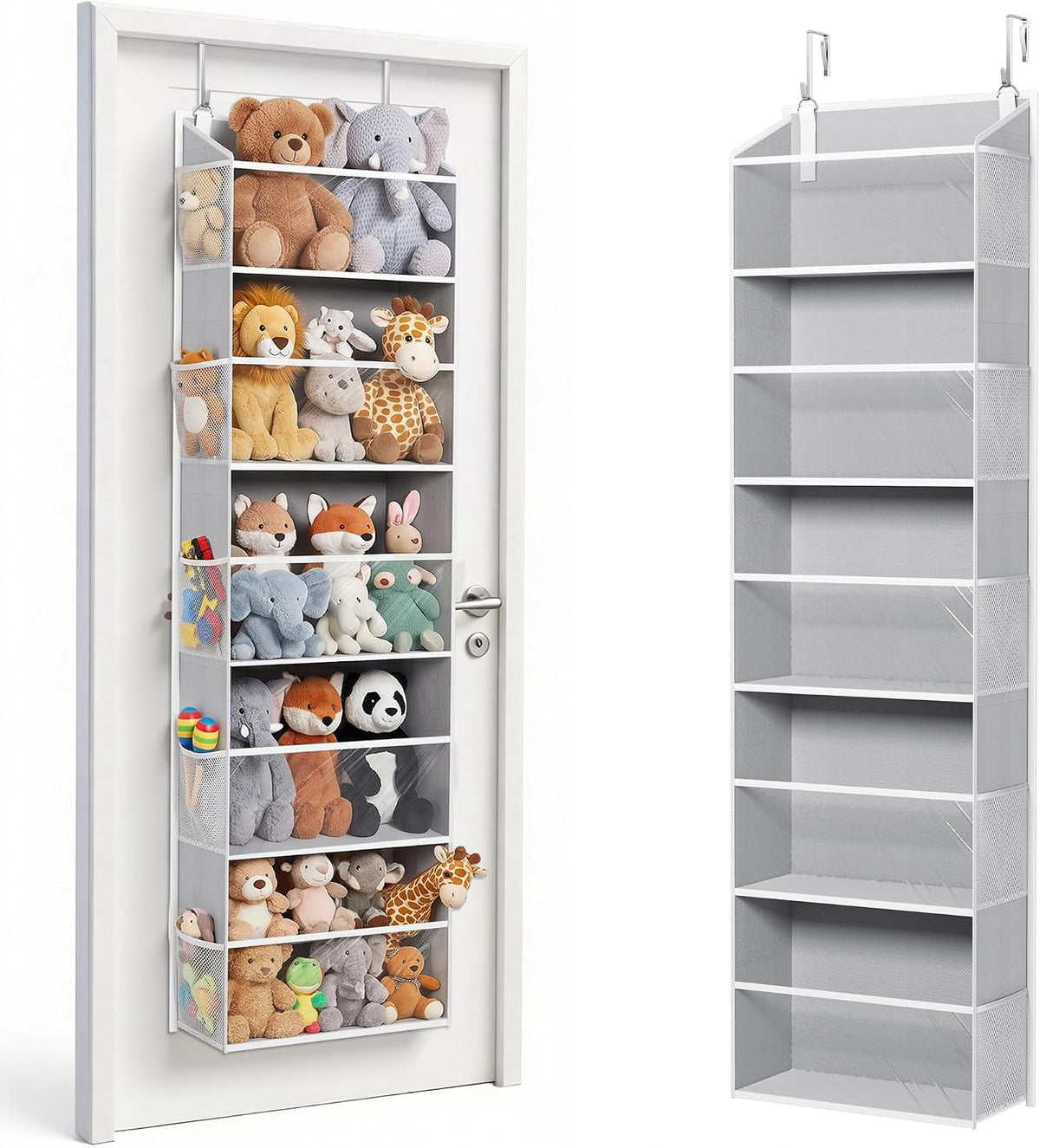 Over Door Organizer with 5 Large and 10 Mesh Side Pockets, 44 lbs Weight Capacity Hanging Storage with Clear Window Kids Toys, Shoes, Diapers, Dark Grey, 5 Layers