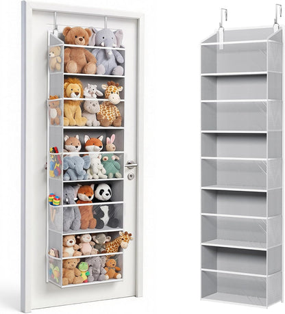 Over Door Organizer with 5 Large and 10 Mesh Side Pockets, 44 lbs Weight Capacity Hanging Storage with Clear Window Kids Toys, Shoes, Diapers, Dark Grey, 5 Layers
