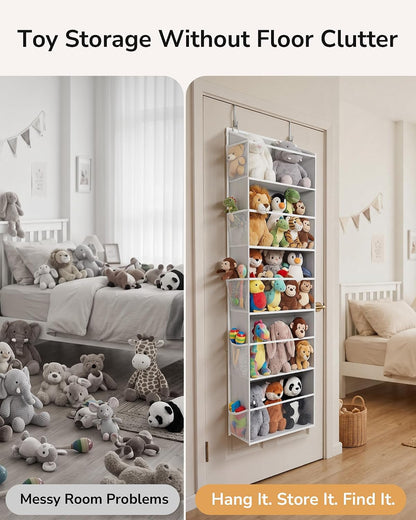 Over Door Organizer with 5 Large and 10 Mesh Side Pockets, 44 lbs Weight Capacity Hanging Storage with Clear Window Kids Toys, Shoes, Diapers, Dark Grey, 5 Layers