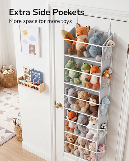 Over Door Organizer with 5 Large and 10 Mesh Side Pockets, 44 lbs Weight Capacity Hanging Storage with Clear Window Kids Toys, Shoes, Diapers, Dark Grey, 5 Layers