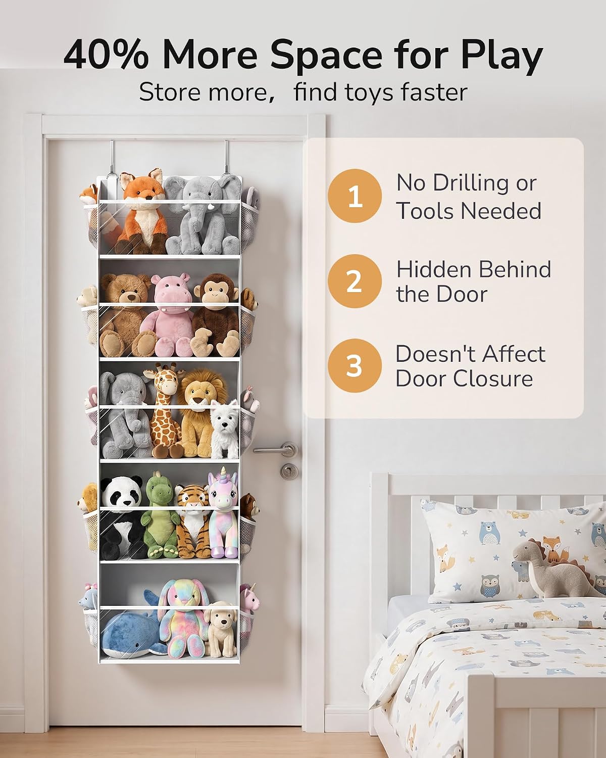 Over Door Organizer with 5 Large and 10 Mesh Side Pockets, 44 lbs Weight Capacity Hanging Storage with Clear Window Kids Toys, Shoes, Diapers, Dark Grey, 5 Layers