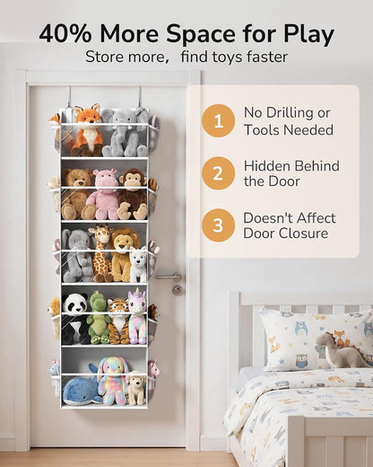 Over Door Organizer with 5 Large and 10 Mesh Side Pockets, 44 lbs Weight Capacity Hanging Storage with Clear Window Kids Toys, Shoes, Diapers, Dark Grey, 5 Layers