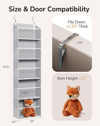 Over Door Organizer with 5 Large and 10 Mesh Side Pockets, 44 lbs Weight Capacity Hanging Storage with Clear Window Kids Toys, Shoes, Diapers, Dark Grey, 5 Layers