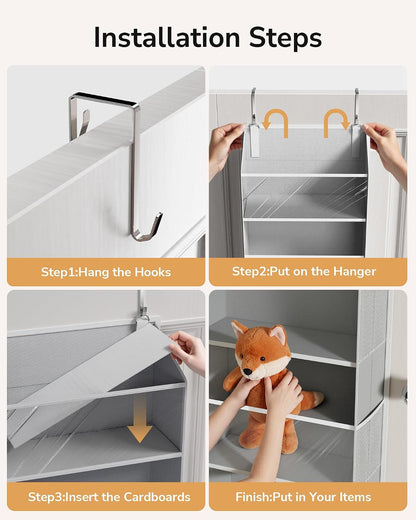 Over Door Organizer with 5 Large and 10 Mesh Side Pockets, 44 lbs Weight Capacity Hanging Storage with Clear Window Kids Toys, Shoes, Diapers, Dark Grey, 5 Layers