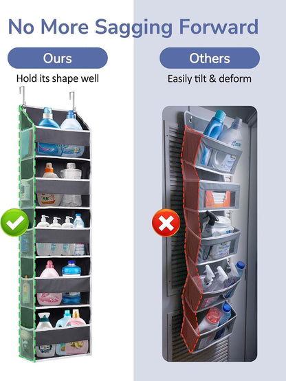 Over Door Organizer with 5 Large and 10 Mesh Side Pockets, 44 lbs Weight Capacity Hanging Storage with Clear Window Kids Toys, Shoes, Diapers, Dark Grey, 5 Layers