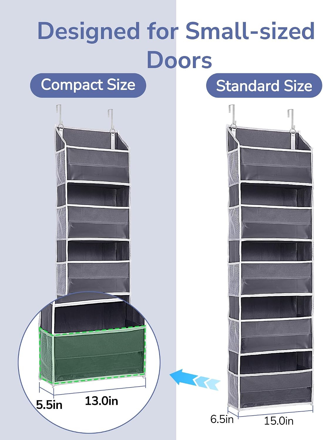 Over Door Organizer with 5 Large and 10 Mesh Side Pockets, 44 lbs Weight Capacity Hanging Storage with Clear Window Kids Toys, Shoes, Diapers, Dark Grey, 5 Layers