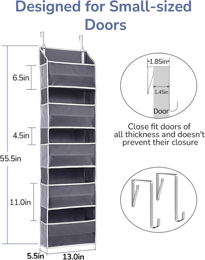 Over Door Organizer with 5 Large and 10 Mesh Side Pockets, 44 lbs Weight Capacity Hanging Storage with Clear Window Kids Toys, Shoes, Diapers, Dark Grey, 5 Layers