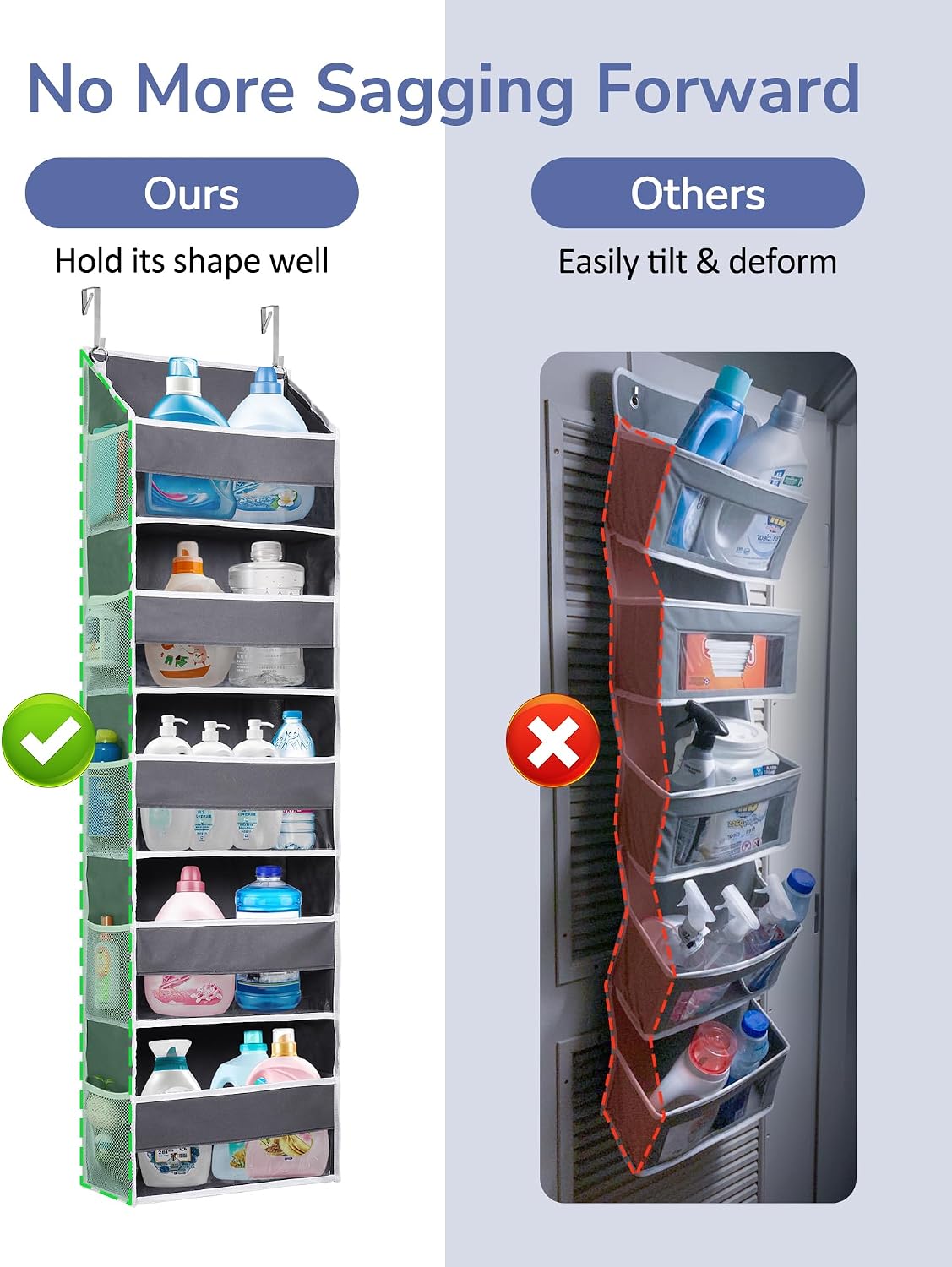 Over Door Organizer with 5 Large and 10 Mesh Side Pockets, 44 lbs Weight Capacity Hanging Storage with Clear Window Kids Toys, Shoes, Diapers, Dark Grey, 5 Layers