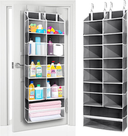 Over Door Organizer with 5 Large and 10 Mesh Side Pockets, 44 lbs Weight Capacity Hanging Storage with Clear Window Kids Toys, Shoes, Diapers, Dark Grey, 5 Layers