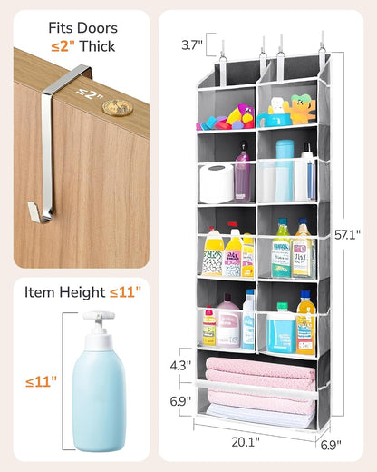 Over Door Organizer with 5 Large and 10 Mesh Side Pockets, 44 lbs Weight Capacity Hanging Storage with Clear Window Kids Toys, Shoes, Diapers, Dark Grey, 5 Layers