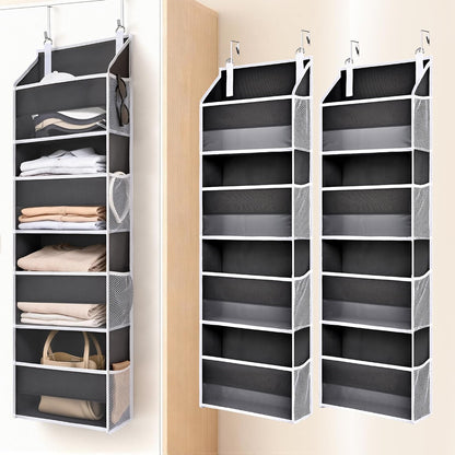 Over Door Organizer with 5 Large and 10 Mesh Side Pockets, 44 lbs Weight Capacity Hanging Storage with Clear Window Kids Toys, Shoes, Diapers, Dark Grey, 5 Layers