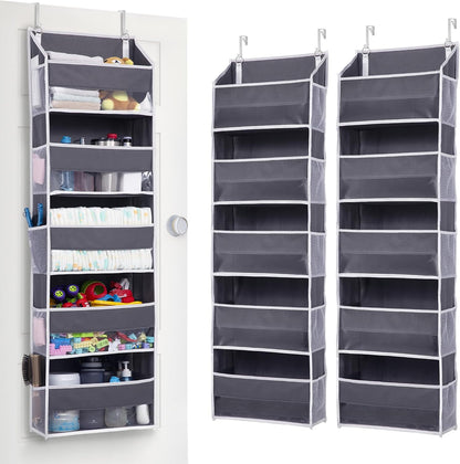 Over Door Organizer with 5 Large and 10 Mesh Side Pockets, 44 lbs Weight Capacity Hanging Storage with Clear Window Kids Toys, Shoes, Diapers, Dark Grey, 5 Layers