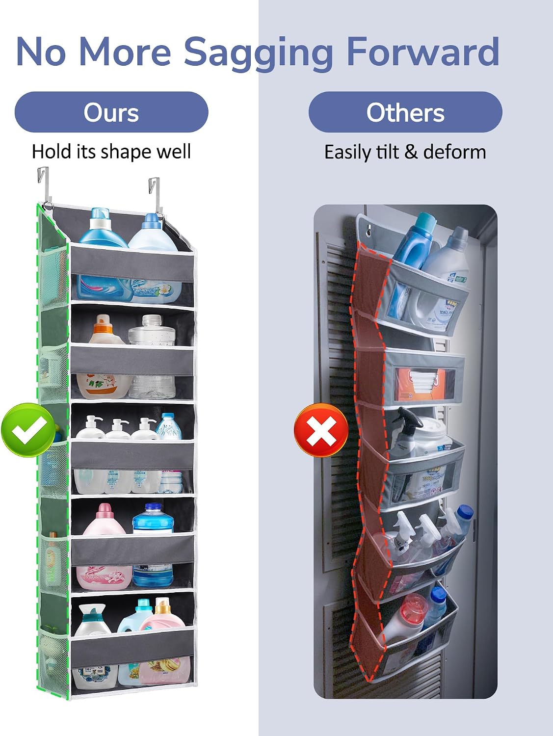 Over Door Organizer with 5 Large and 10 Mesh Side Pockets, 44 lbs Weight Capacity Hanging Storage with Clear Window Kids Toys, Shoes, Diapers, Dark Grey, 5 Layers