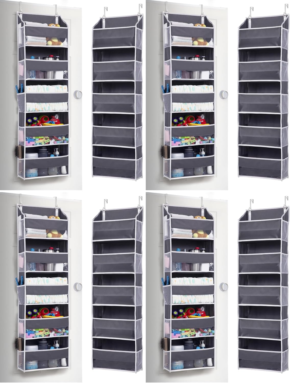 Over Door Organizer with 5 Large and 10 Mesh Side Pockets, 44 lbs Weight Capacity Hanging Storage with Clear Window Kids Toys, Shoes, Diapers, Dark Grey, 5 Layers