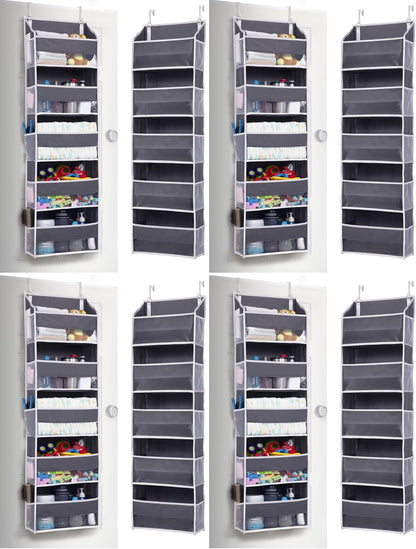 Over Door Organizer with 5 Large and 10 Mesh Side Pockets, 44 lbs Weight Capacity Hanging Storage with Clear Window Kids Toys, Shoes, Diapers, Dark Grey, 5 Layers
