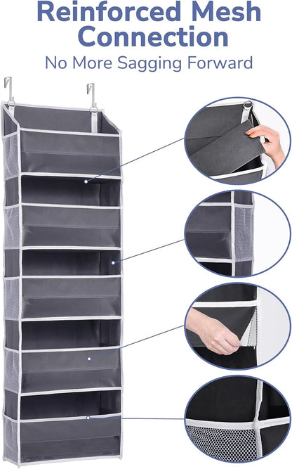 Over Door Organizer with 5 Large and 10 Mesh Side Pockets, 44 lbs Weight Capacity Hanging Storage with Clear Window Kids Toys, Shoes, Diapers, Dark Grey, 5 Layers