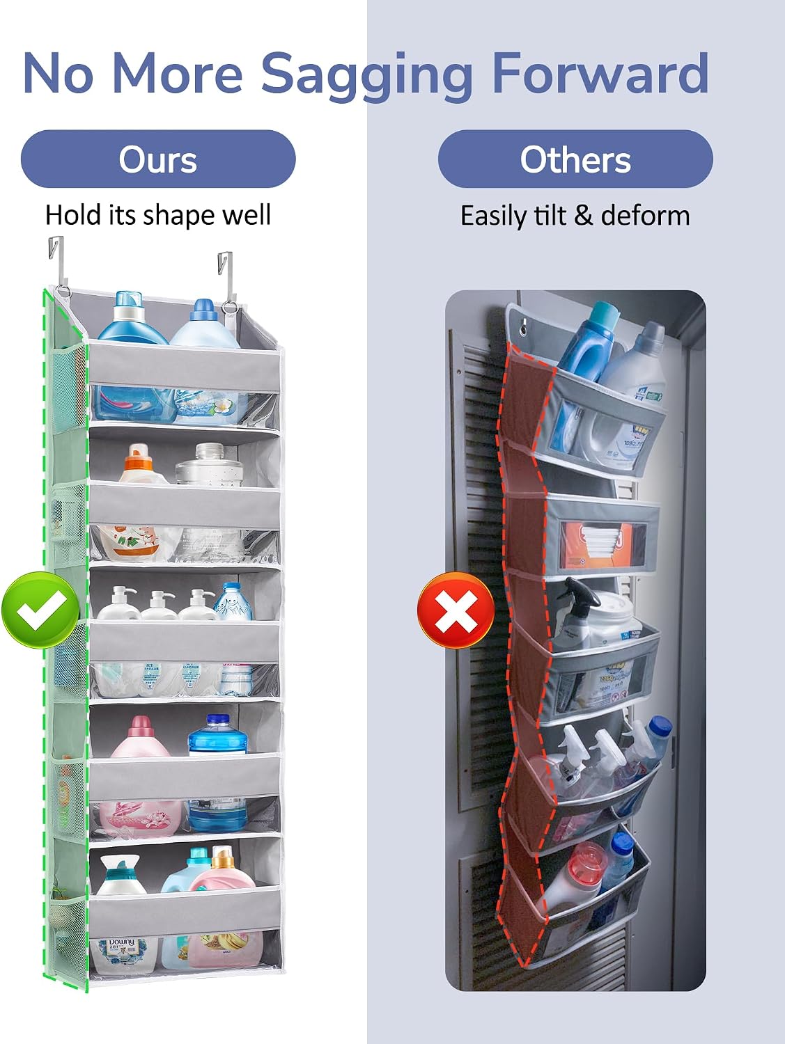 Over Door Organizer with 5 Large and 10 Mesh Side Pockets, 44 lbs Weight Capacity Hanging Storage with Clear Window Kids Toys, Shoes, Diapers, Dark Grey, 5 Layers