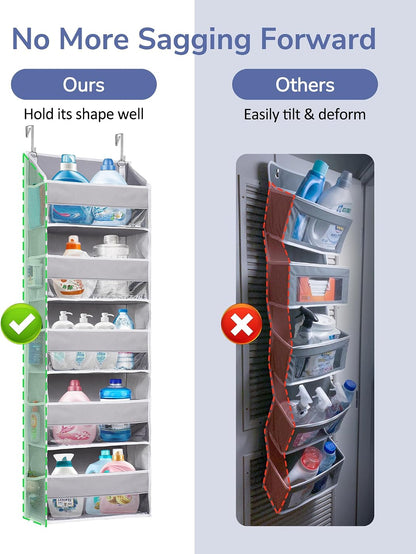 Over Door Organizer with 5 Large and 10 Mesh Side Pockets, 44 lbs Weight Capacity Hanging Storage with Clear Window Kids Toys, Shoes, Diapers, Dark Grey, 5 Layers