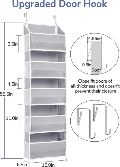 Over Door Organizer with 5 Large and 10 Mesh Side Pockets, 44 lbs Weight Capacity Hanging Storage with Clear Window Kids Toys, Shoes, Diapers, Dark Grey, 5 Layers