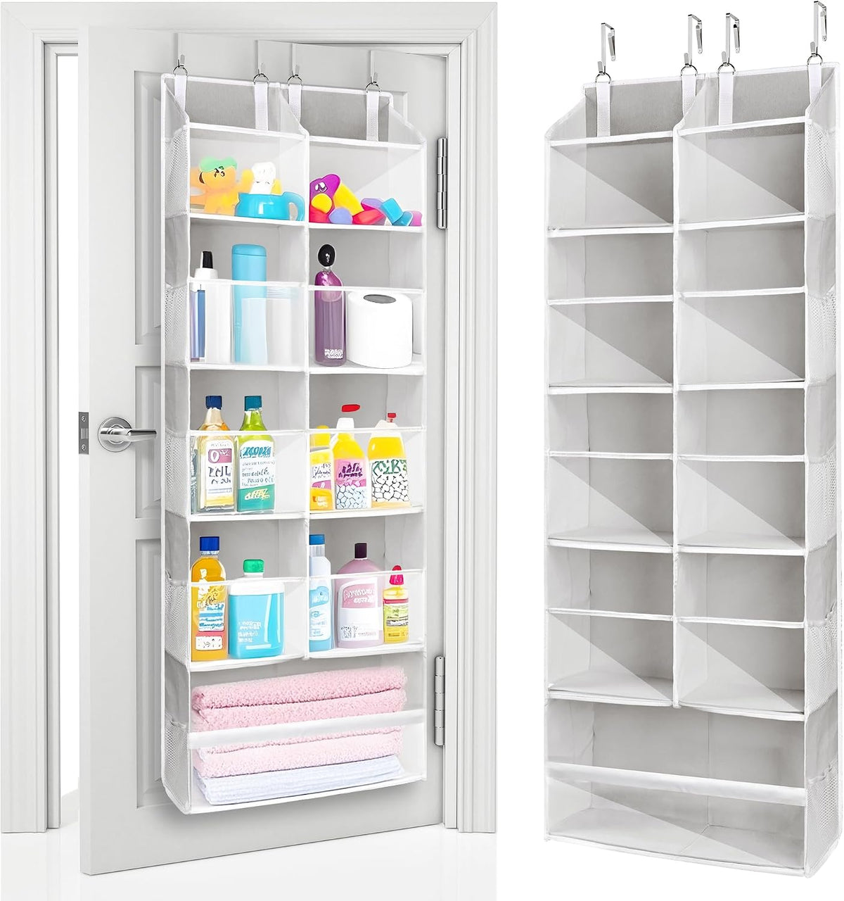 Over Door Organizer with 5 Large and 10 Mesh Side Pockets, 44 lbs Weight Capacity Hanging Storage with Clear Window Kids Toys, Shoes, Diapers, Dark Grey, 5 Layers