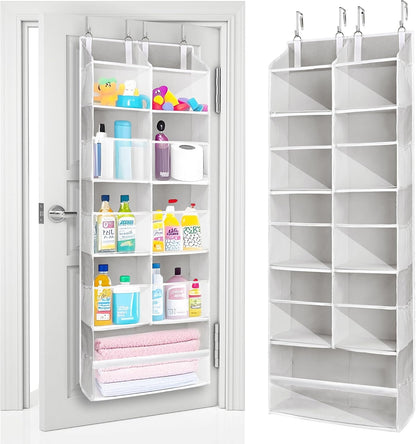 Over Door Organizer with 5 Large and 10 Mesh Side Pockets, 44 lbs Weight Capacity Hanging Storage with Clear Window Kids Toys, Shoes, Diapers, Dark Grey, 5 Layers