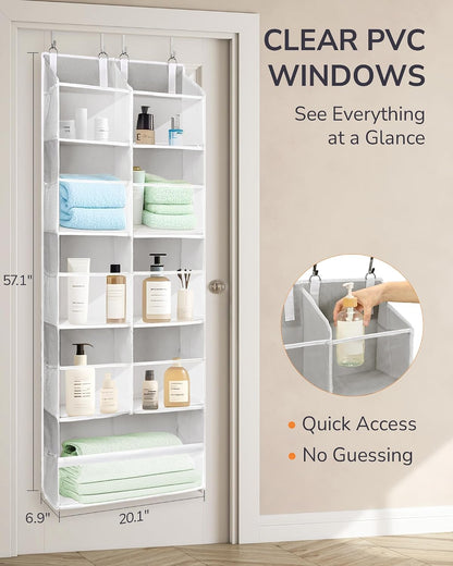 Over Door Organizer with 5 Large and 10 Mesh Side Pockets, 44 lbs Weight Capacity Hanging Storage with Clear Window Kids Toys, Shoes, Diapers, Dark Grey, 5 Layers