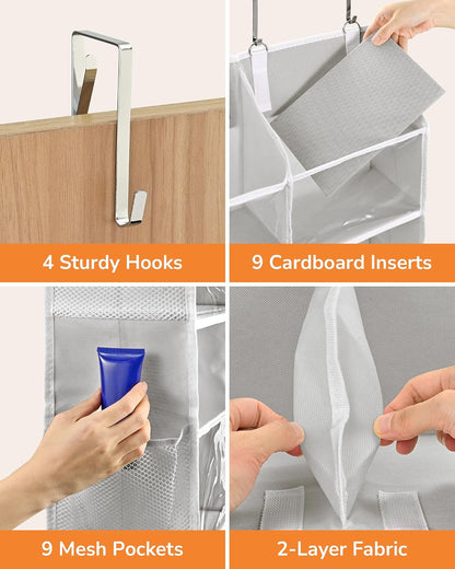 Over Door Organizer with 5 Large and 10 Mesh Side Pockets, 44 lbs Weight Capacity Hanging Storage with Clear Window Kids Toys, Shoes, Diapers, Dark Grey, 5 Layers
