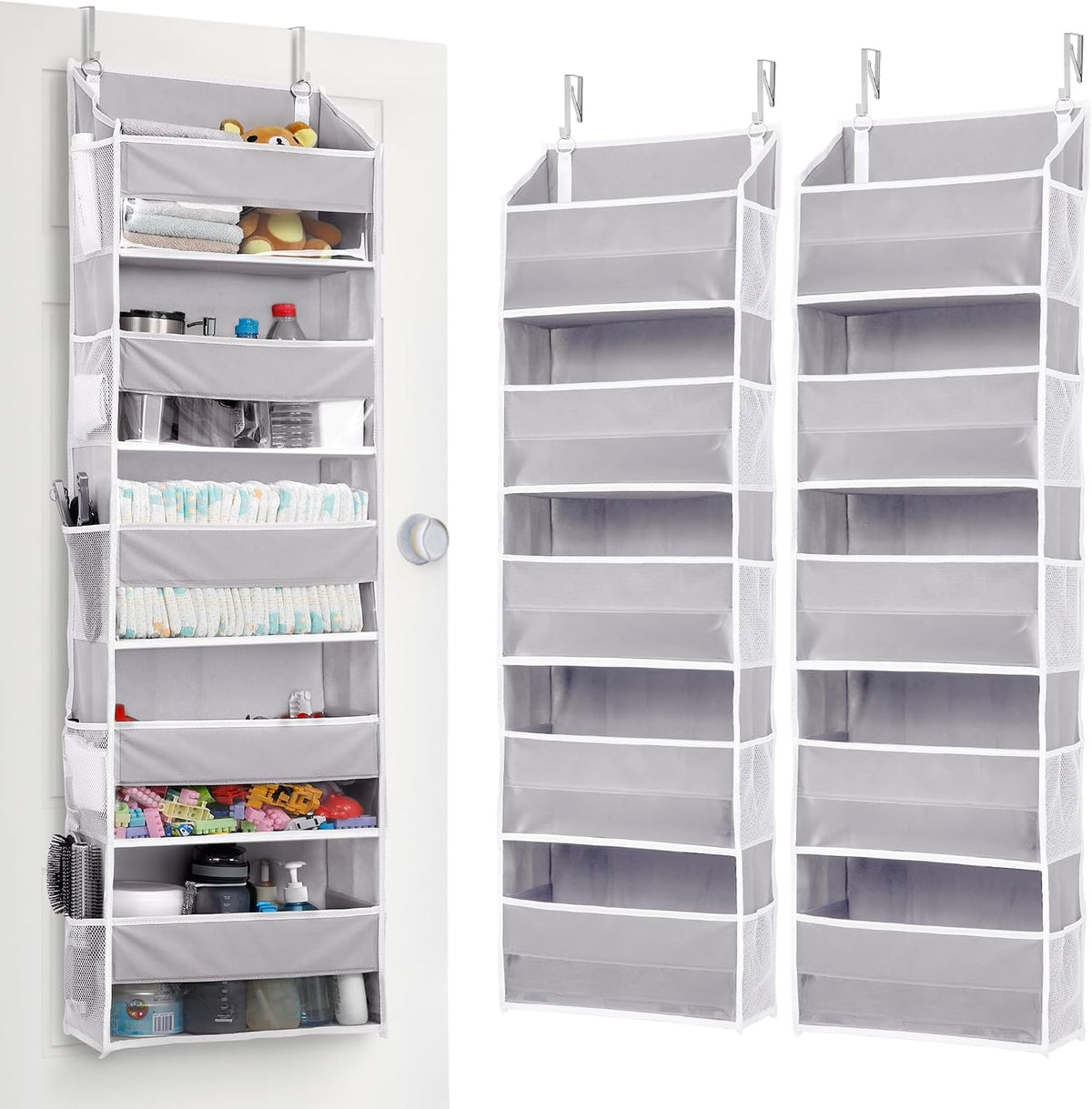 Over Door Organizer with 5 Large and 10 Mesh Side Pockets, 44 lbs Weight Capacity Hanging Storage with Clear Window Kids Toys, Shoes, Diapers, Dark Grey, 5 Layers