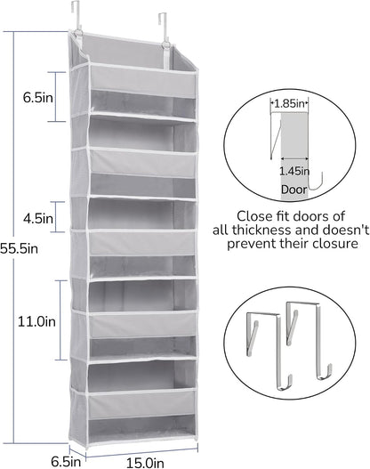 Over Door Organizer with 5 Large and 10 Mesh Side Pockets, 44 lbs Weight Capacity Hanging Storage with Clear Window Kids Toys, Shoes, Diapers, Dark Grey, 5 Layers