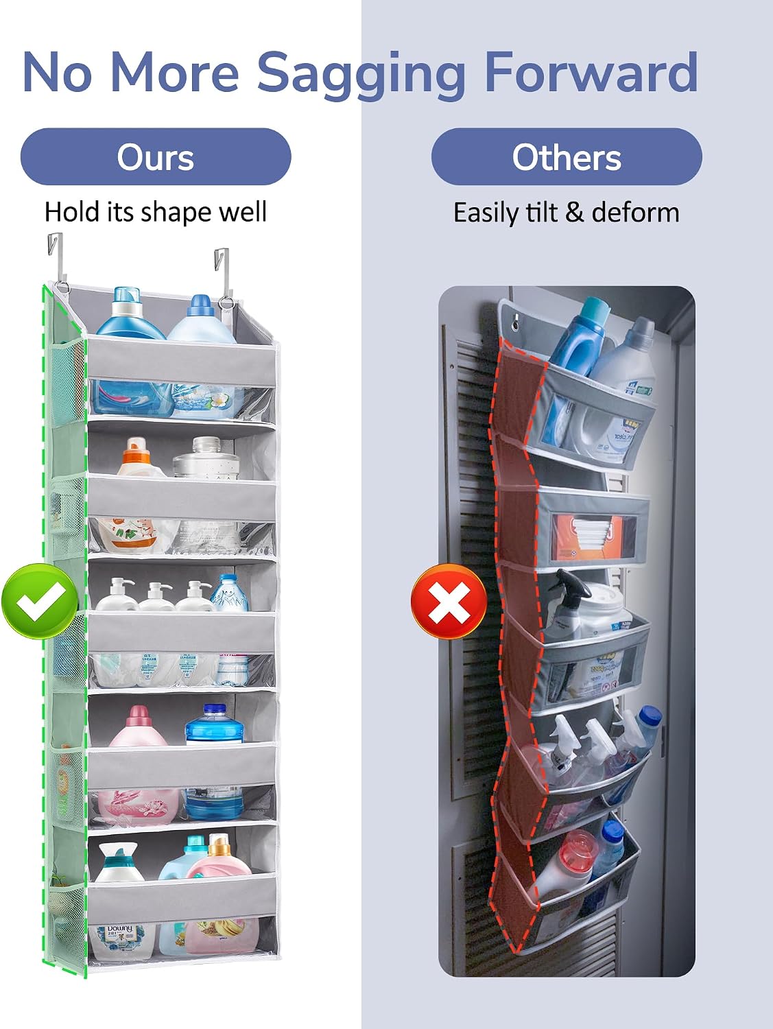 Over Door Organizer with 5 Large and 10 Mesh Side Pockets, 44 lbs Weight Capacity Hanging Storage with Clear Window Kids Toys, Shoes, Diapers, Dark Grey, 5 Layers