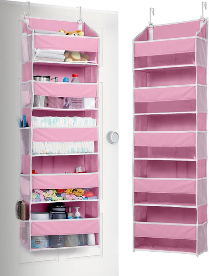 Over Door Organizer with 5 Large and 10 Mesh Side Pockets, 44 lbs Weight Capacity Hanging Storage with Clear Window Kids Toys, Shoes, Diapers, Dark Grey, 5 Layers