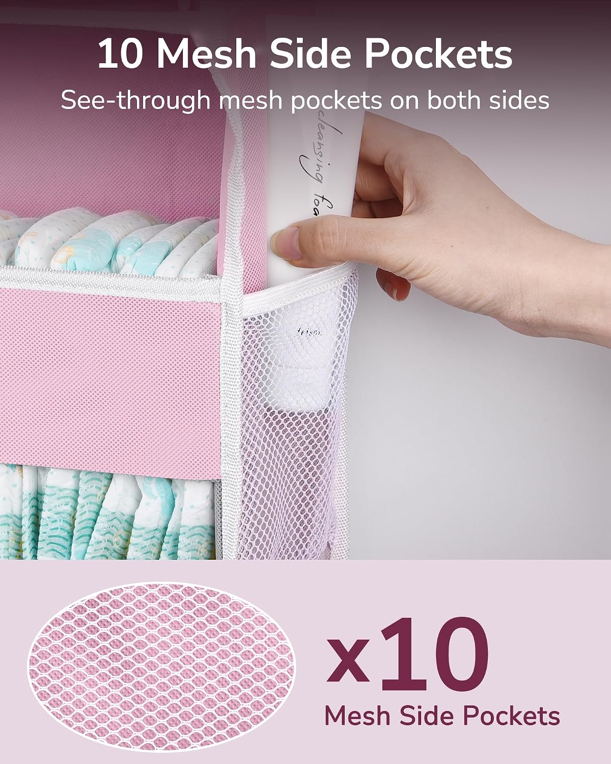 Over Door Organizer with 5 Large and 10 Mesh Side Pockets, 44 lbs Weight Capacity Hanging Storage with Clear Window Kids Toys, Shoes, Diapers, Dark Grey, 5 Layers