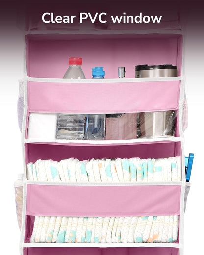 Over Door Organizer with 5 Large and 10 Mesh Side Pockets, 44 lbs Weight Capacity Hanging Storage with Clear Window Kids Toys, Shoes, Diapers, Dark Grey, 5 Layers