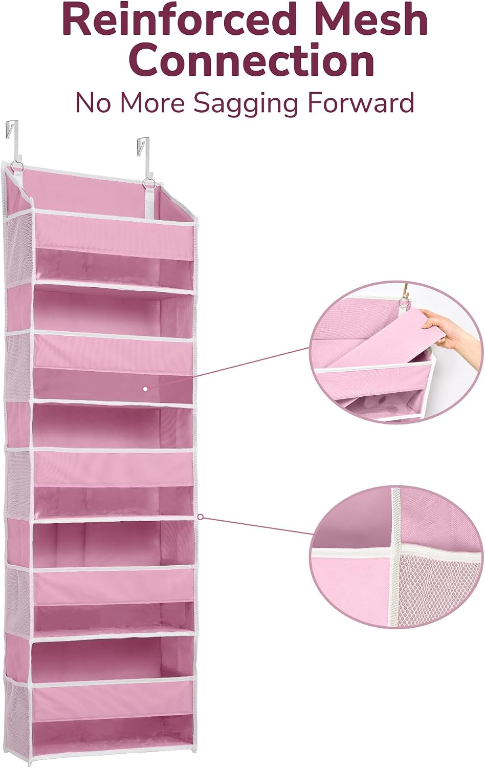 Over Door Organizer with 5 Large and 10 Mesh Side Pockets, 44 lbs Weight Capacity Hanging Storage with Clear Window Kids Toys, Shoes, Diapers, Dark Grey, 5 Layers