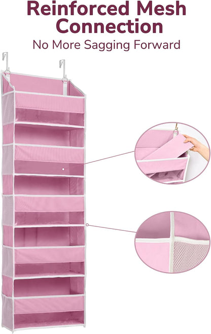 Over Door Organizer with 5 Large and 10 Mesh Side Pockets, 44 lbs Weight Capacity Hanging Storage with Clear Window Kids Toys, Shoes, Diapers, Dark Grey, 5 Layers